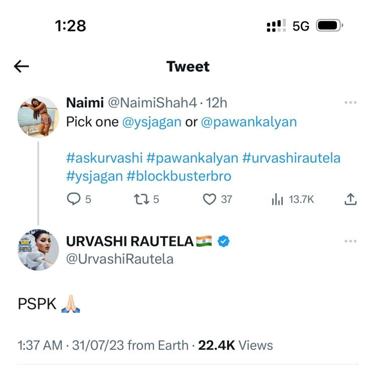 Urvashi Rautela Picks Power Star Pawan Kalyan Over YS Jagan in ASKUrvashi on Twitter